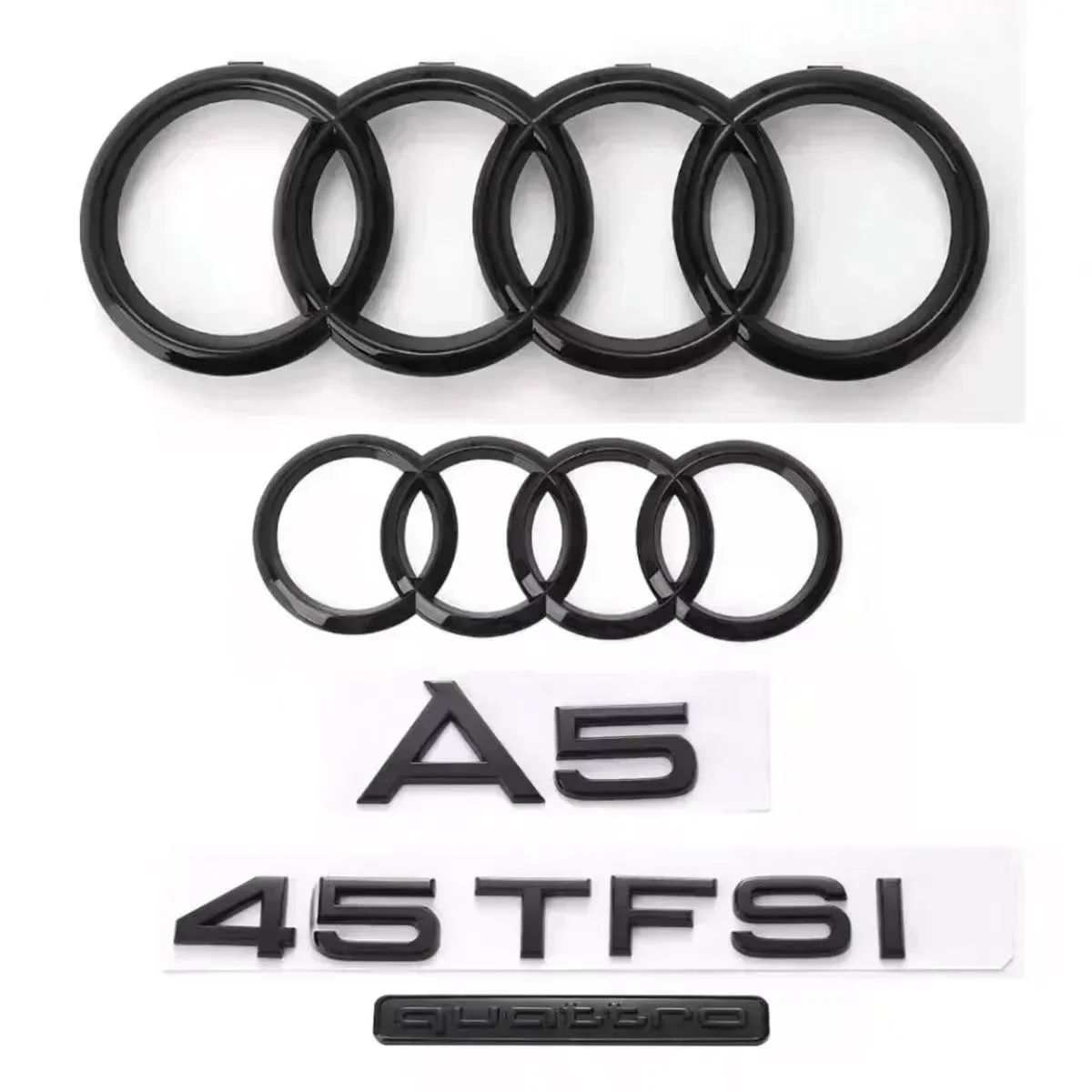 

2PCS 4 Ring logo ABS Silver/Black Car Hood Front Bonnet Grill Rear Trunk Emblem Sticker 1P A5 mark 1P Quattro 1P 45TFSI For AUDI