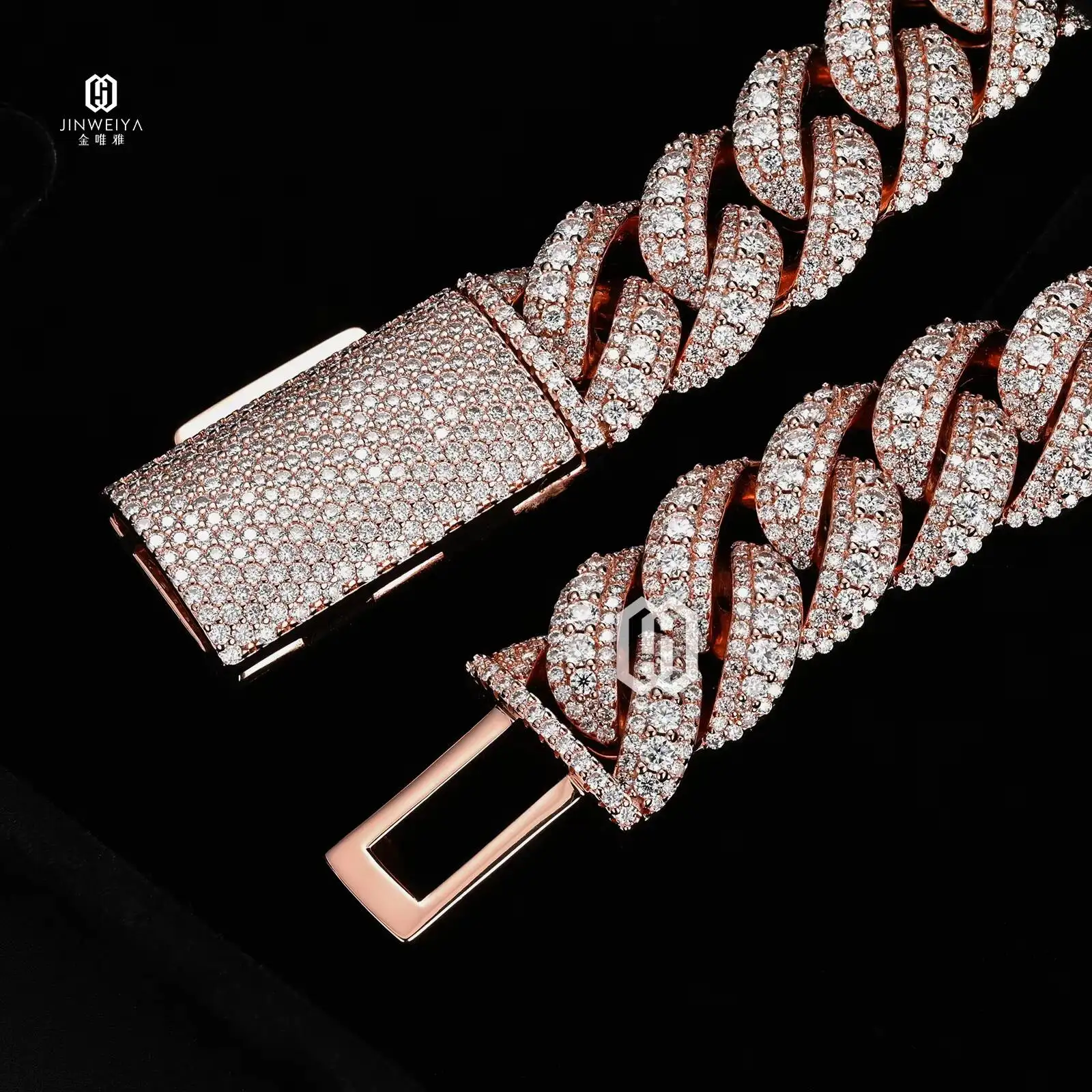 Luxury VVS Moissanite 16MM Raised Cuban Link Chain Rose Gold Plated Brass Iced Out Pass Diamond Tester Hip Hop Jewelry.