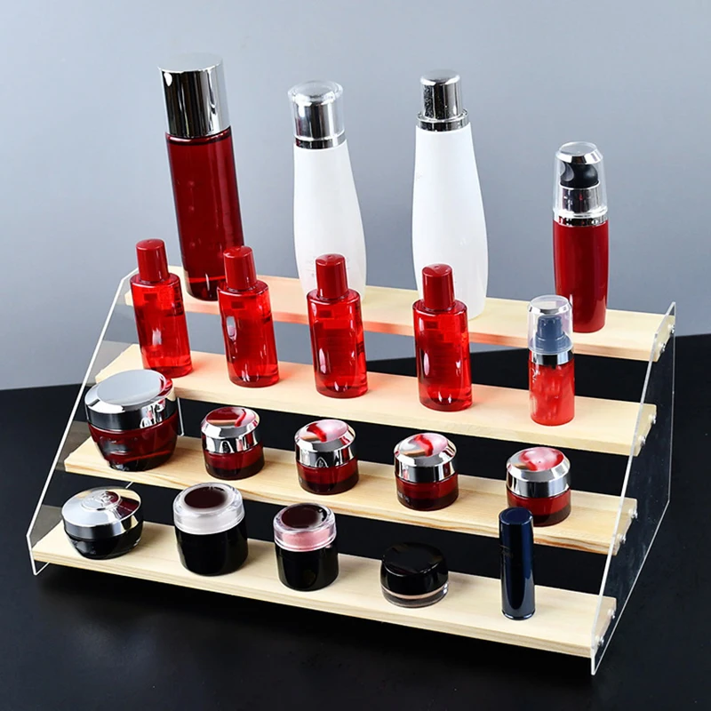 Multi-layer Display Stand Nail Polish Cosmetic Display Storage Rack Acrylic Wood Ladder Organizer Shelf