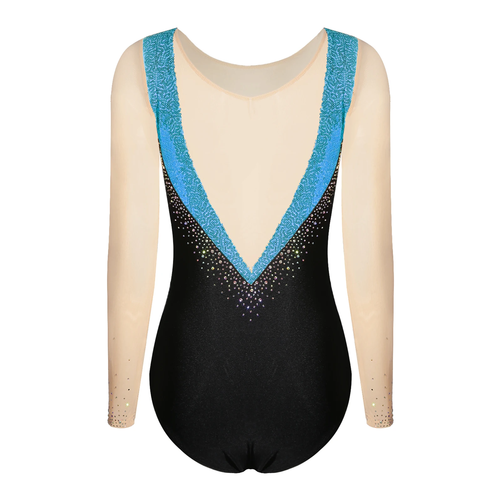 إمرأة بقماش شفاف لامعة الترتر الباليه جيرسي يوتار الجمباز الفني الشكل التزلج ارتداءها أداء الرقص زي