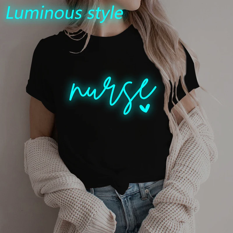2026 New Nurse Print T Shirt Women Men Luminous Novel Personality Nurse T-shirts Medical Staff Fun Short Sleeve Streetwear