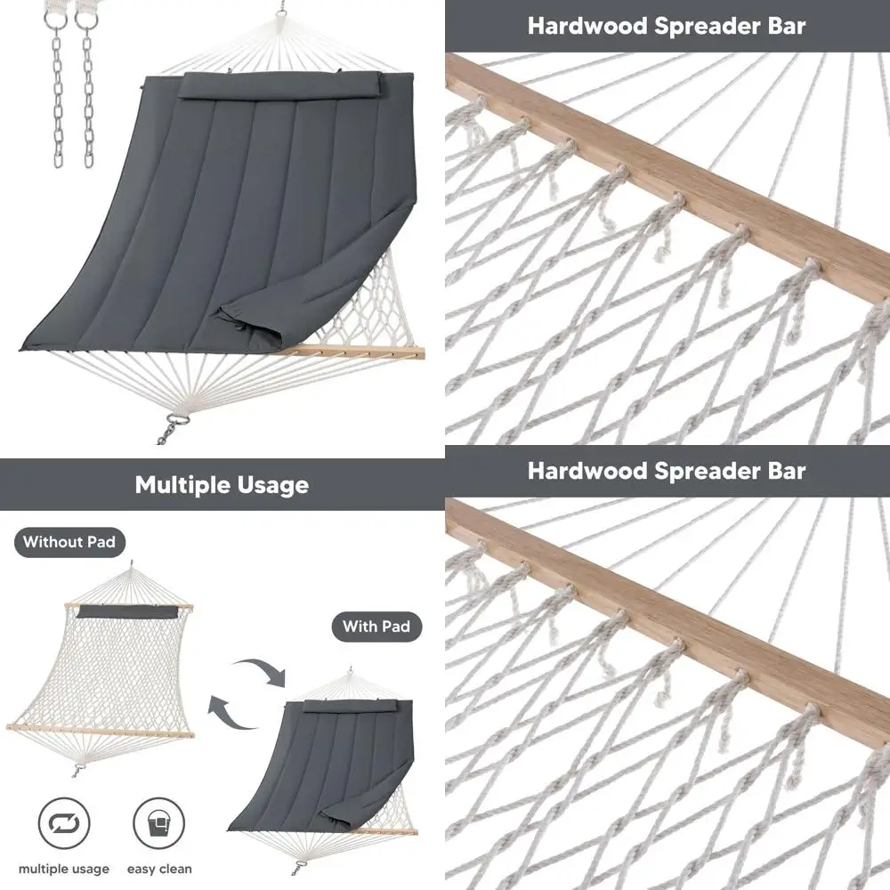 

Double-Sided Outdoor Hammock in Dark Grey for Patio, Garden, Porch Use