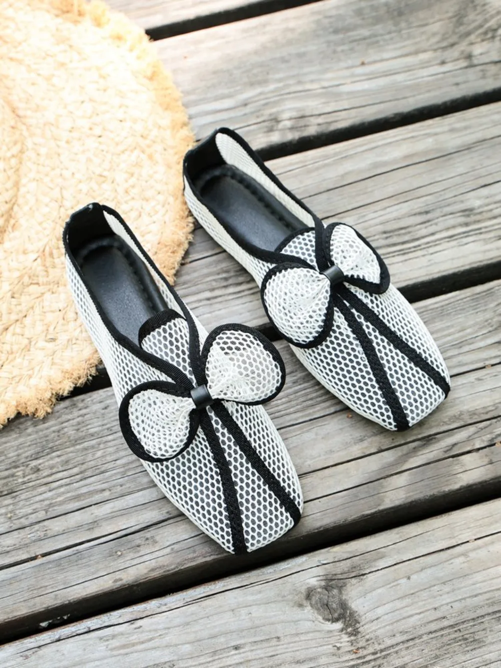 Retro Flache Schuhe Sommer Neu Quadratische Spitze Fischernetz Atmungsaktiv Hohl Ausgefallene Slip-on Baotou Halbpantoffeln Größe 42 – Detail 11