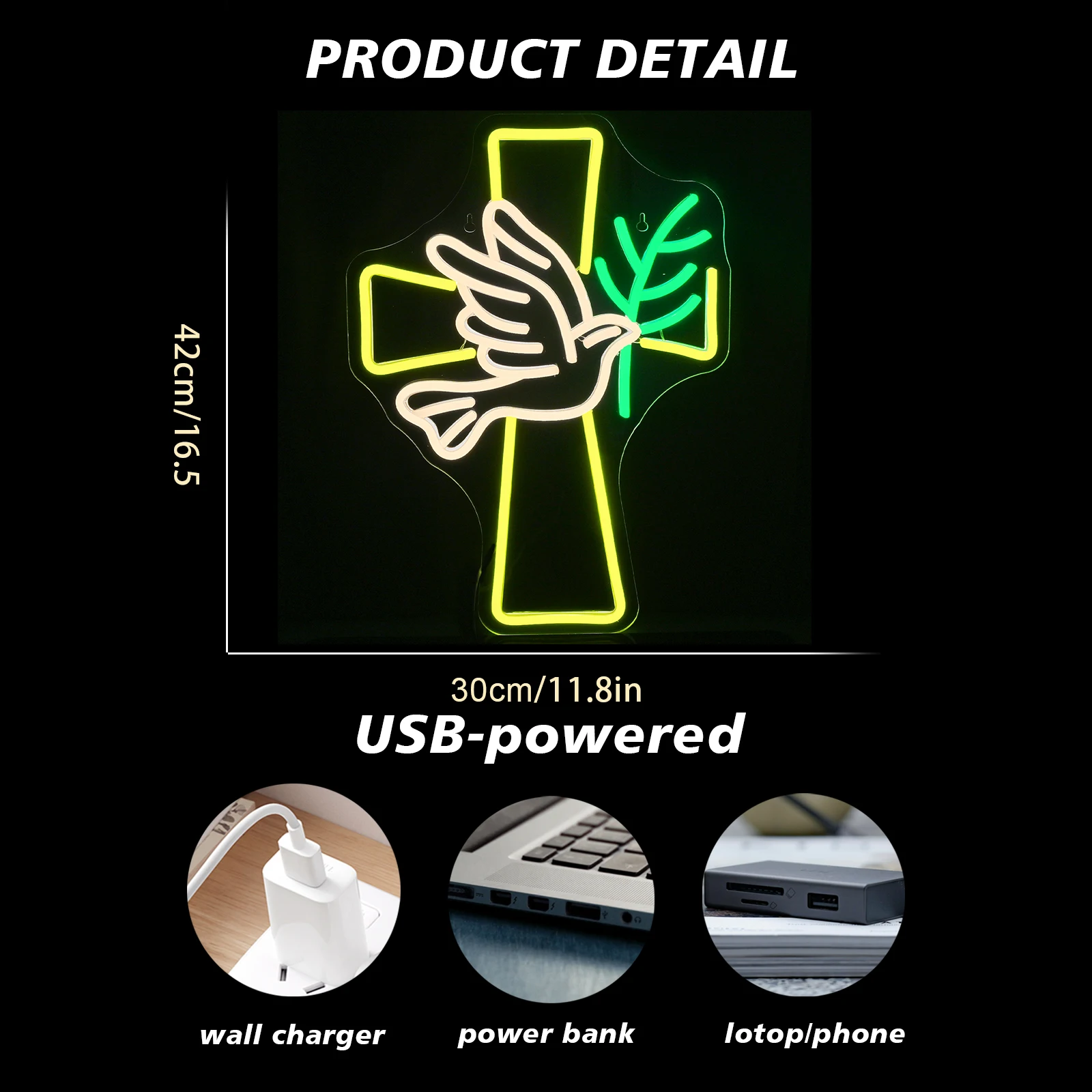 Peace 비둘기 십자가 네온 LED 사인 조명, 조광 가능 USB 전원 네온 벽 램프 로고, 예술 방 장식, 가정, 평화로운 파티 교회