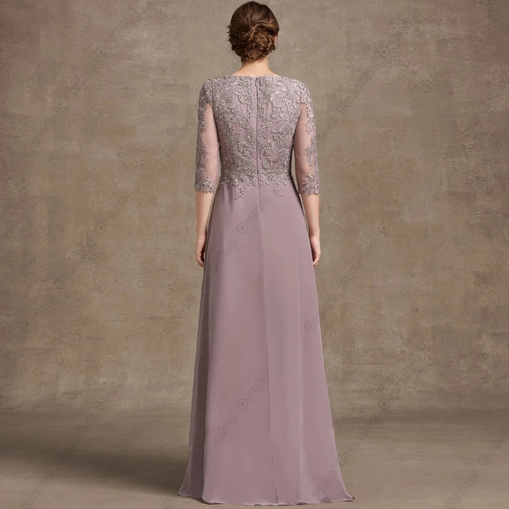 Elegante Primeur Moeder Van De Bruid Jurken Voor Vrouwen Strand Chiffon Trouwjurk Met Kant Driekwart Vestido De Noche 2023