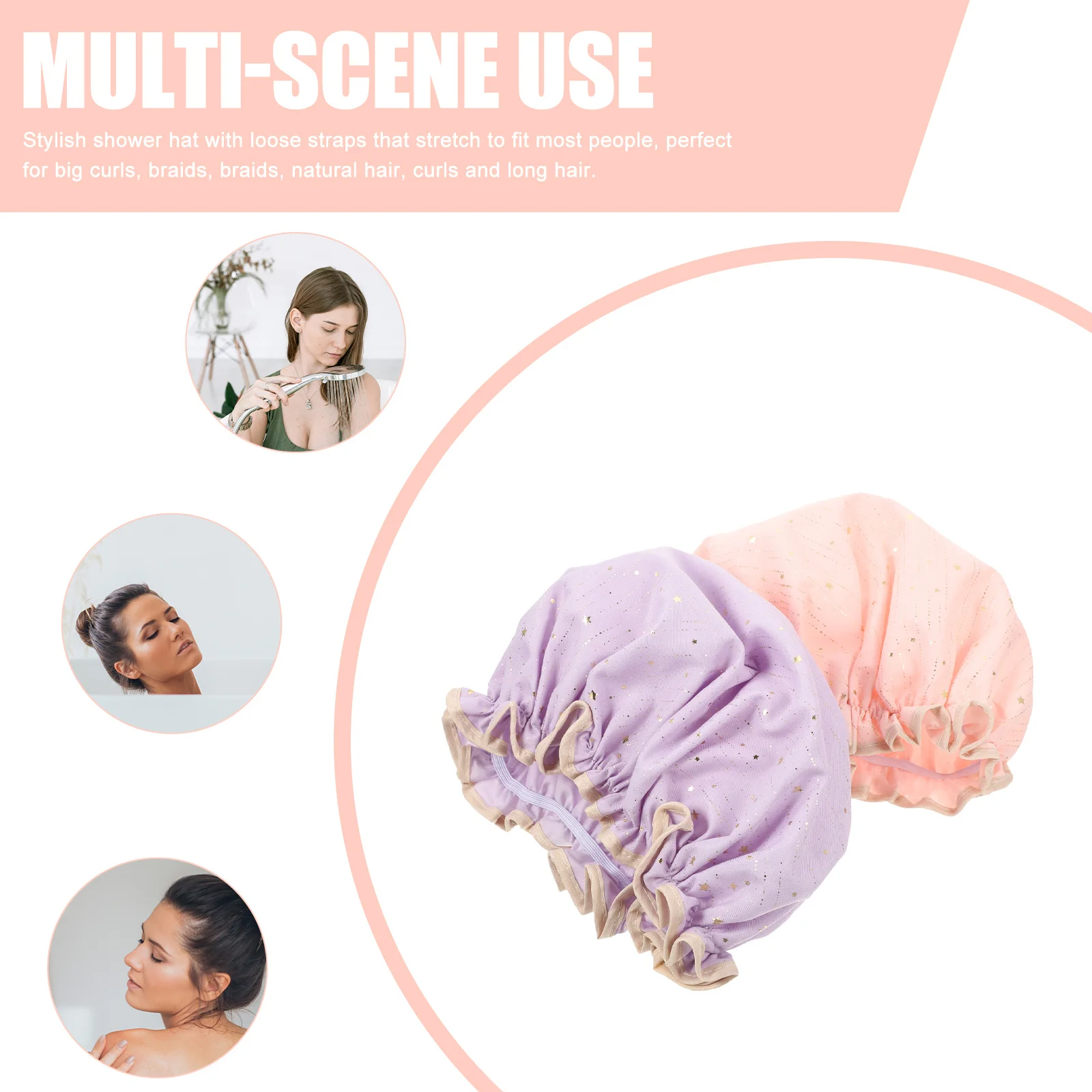 

2Pcs Waterproof Shower Caps Printed Hair Caps Durable Bath Hats Reusable Shower Hats for Women Protective Hair Bonnet
