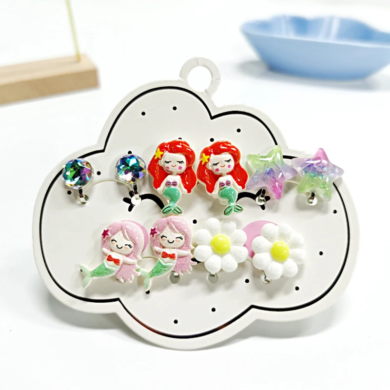 Christmas Gift for Children Non Piercing Girls Kids Earrings 5PRS Mixed Cute Unicorn Panda Cat Clip on Earring