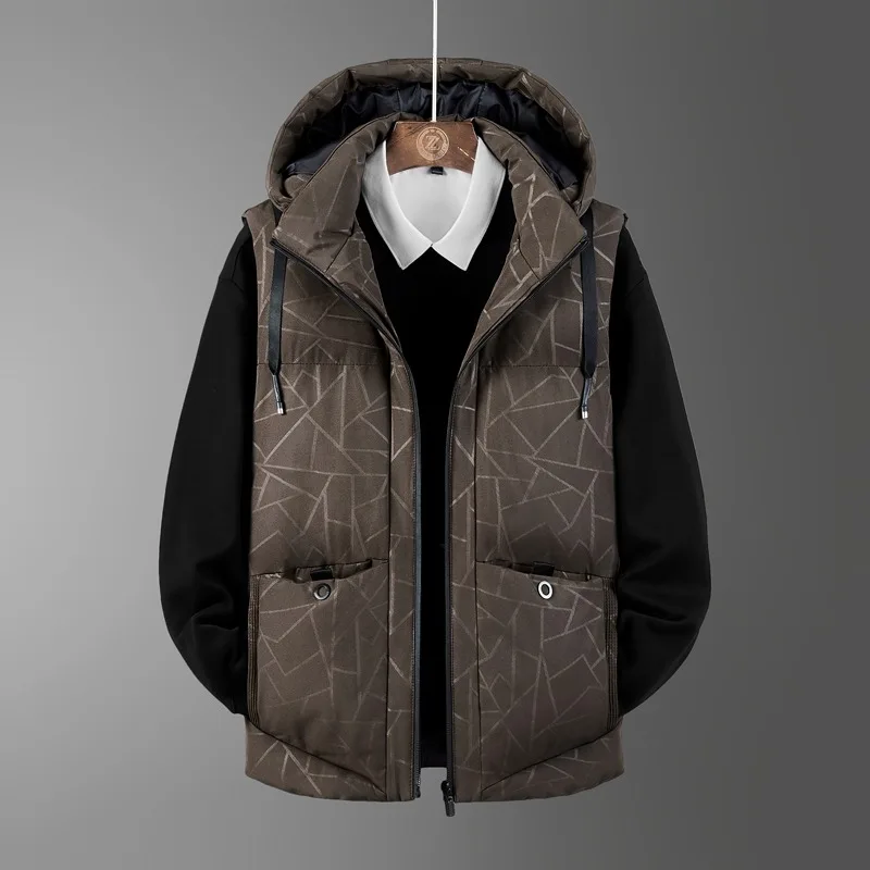 

Men's Zipper Sleeveless Cardigan Hooded Contrasting Color Coat Vest Autumn and Winter Fashion Top