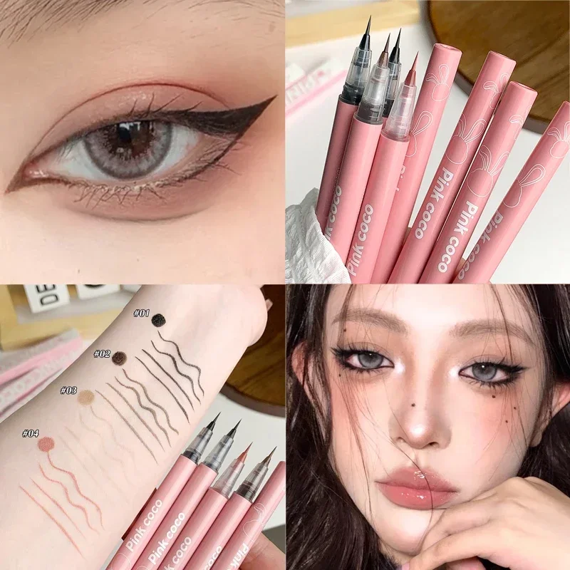 Ultra Thin Silky Matte Liquid Eyeliners Waterproof Non Smudging Lasting Lying Silkworm Eyes Liners Eyes Make Up Black Brown Pink