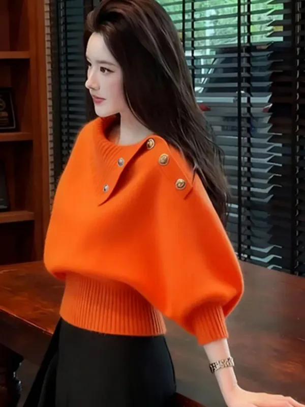 

Ele Camere Knitwear Long Sve Turn-down Collar Overhead Beautiful Autumn Faion Women's Soft Warm Casual Sle Top