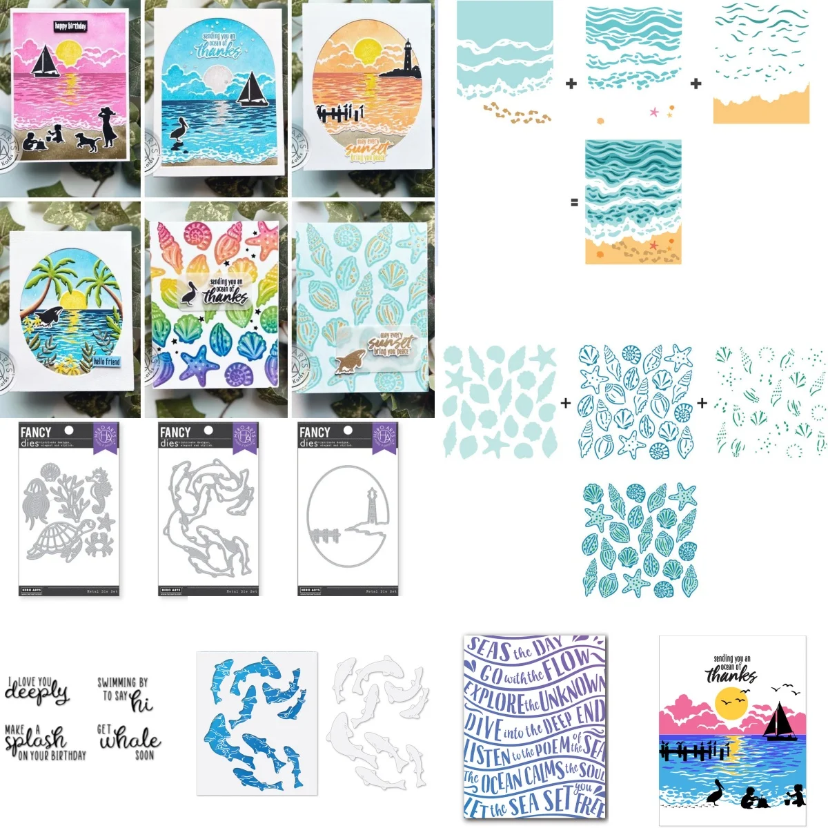 2026 Summer Sea Creatures Cutting Die Layering Beach Floor Stencils for DIY Scrapbooking Supplies Paper Craft Card Template Die
