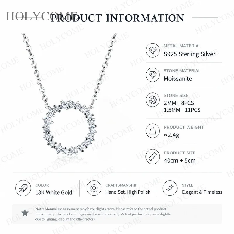 Moissanit-Diamant-Halskette, klassischer Kreis-Anhänger für Damen, S925-Silberschmuck, Moissanit-Anhänger-Halskette für Damen, geeignet für Partys. – Detail 5
