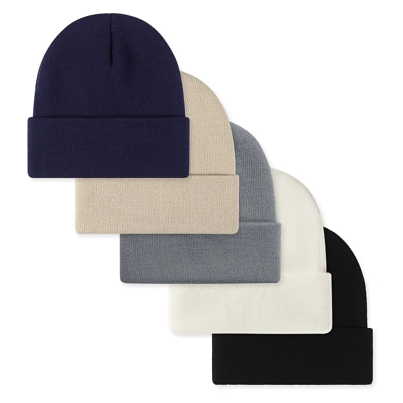 5-Piece MAKEFGE Bone Cap and Hat for Men and Women - Casual Knitted Hat Suitable for Both Men and Women, Warm and Windproof, Suitable for Skiing and Outdoor Activities - High-Quality Acrylic Fiber, Comfortable, Soft, lightweight and Reusable