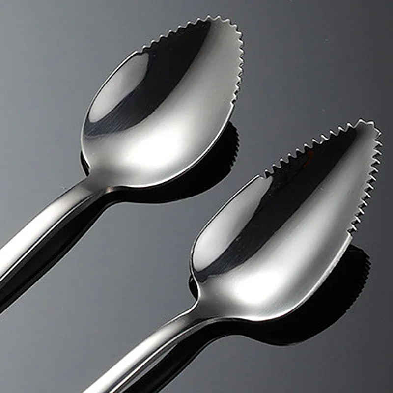 Serrated Edge Grapefruit Spoon 304 Stainless Steel Long Handle Scraping Spoons Fruit Scoops Coffee Teaspoons Tableware Flatware