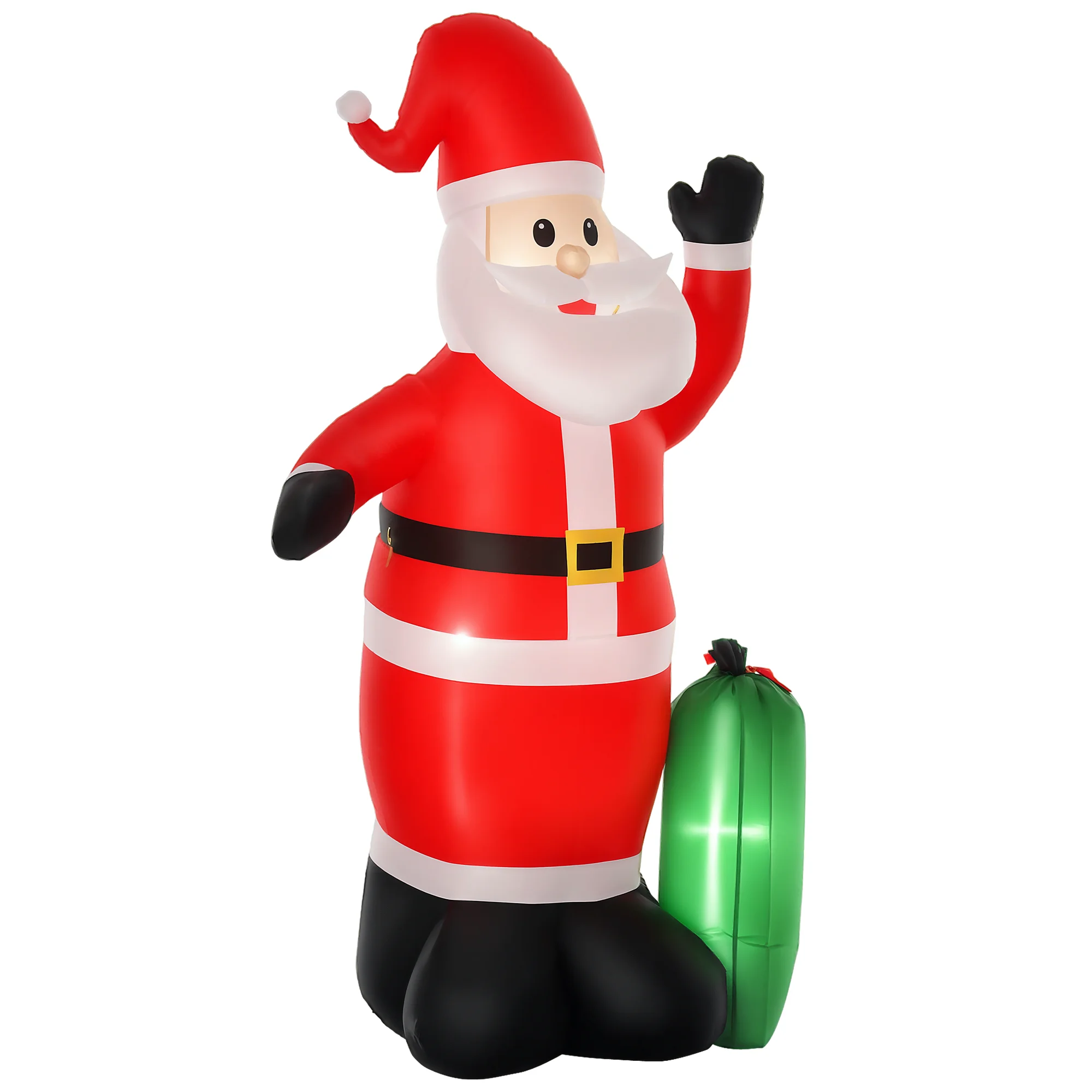 HOMCOM Aufblasbarer Weihnachtsmann mit Geschenkbeutel, Santa Claus Inflatable mit Lichtern und Inflator, 148x85x240 cm, Mehrfarbig