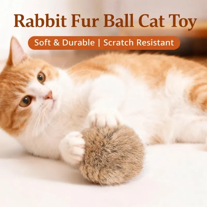 3pcs New Rabbit Fur Cat Toy Ball Scratch Resistant Durable Fluffy Cat Toy Soft Cat Teaser Wand for Indoor Cats Kicks Chase Games