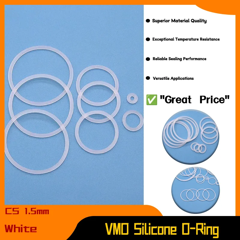 

CS 1.5mm OD 5mm ~ 80mm Waterproof Washer Round O Shape Ring Seal Gaskets 10/50pcs White Food Grade Silicone VMQ O Ring Thickness