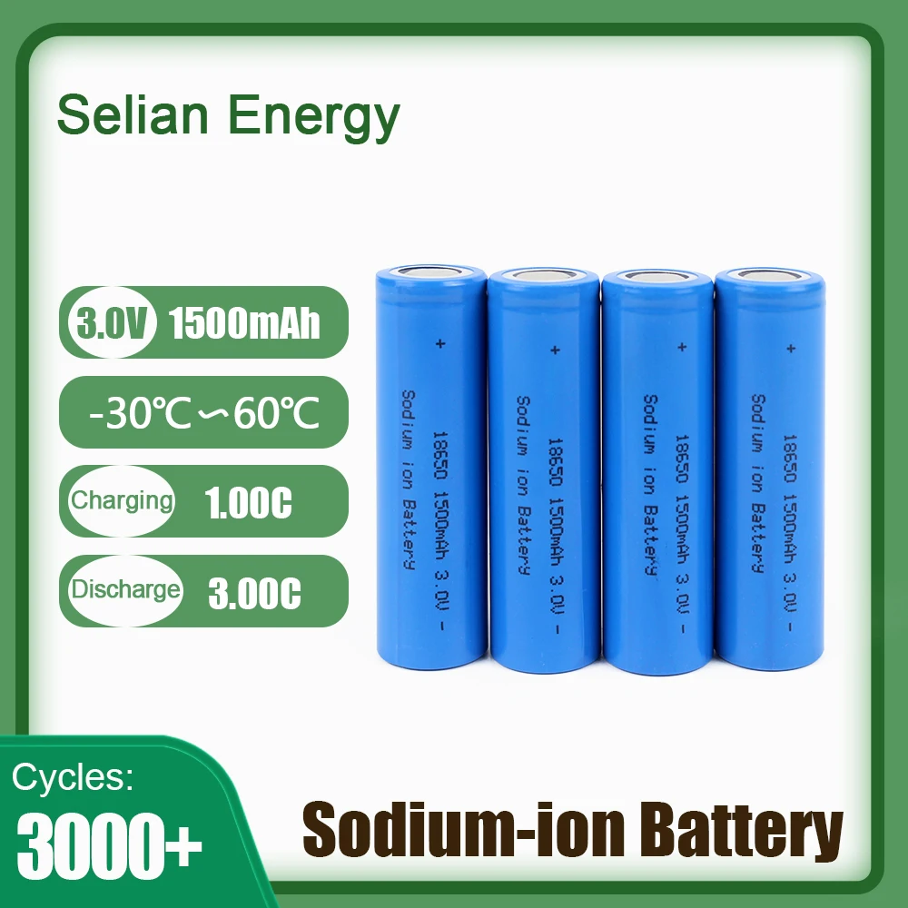 18650 Sodium Battery 3V 1500mAh  SIB Rechargeable Cell 3000+Cycles NA-ion Batteries for Energy Storage E-Bike Scooter Toy Cars