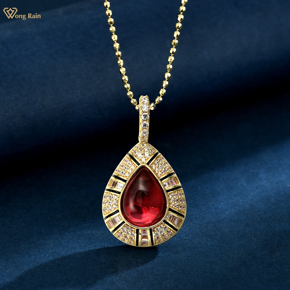 

Wong Rain Vintage 925 Sterling Silver Pear Cut 9*12 MM Padparadscha High Carbon Diamond Gemstone Pendant Necklace Fine Jewelry