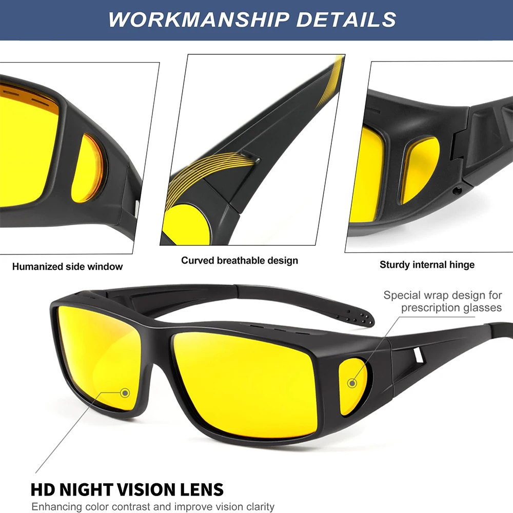 CRIXALIS Polarisierte Nachtfahrbrille für Männer und Frauen Überbrille mit Nachtsicht Anti-Blendschutz Polarisierte Gläser mit UV400-Schutz – Detail 5