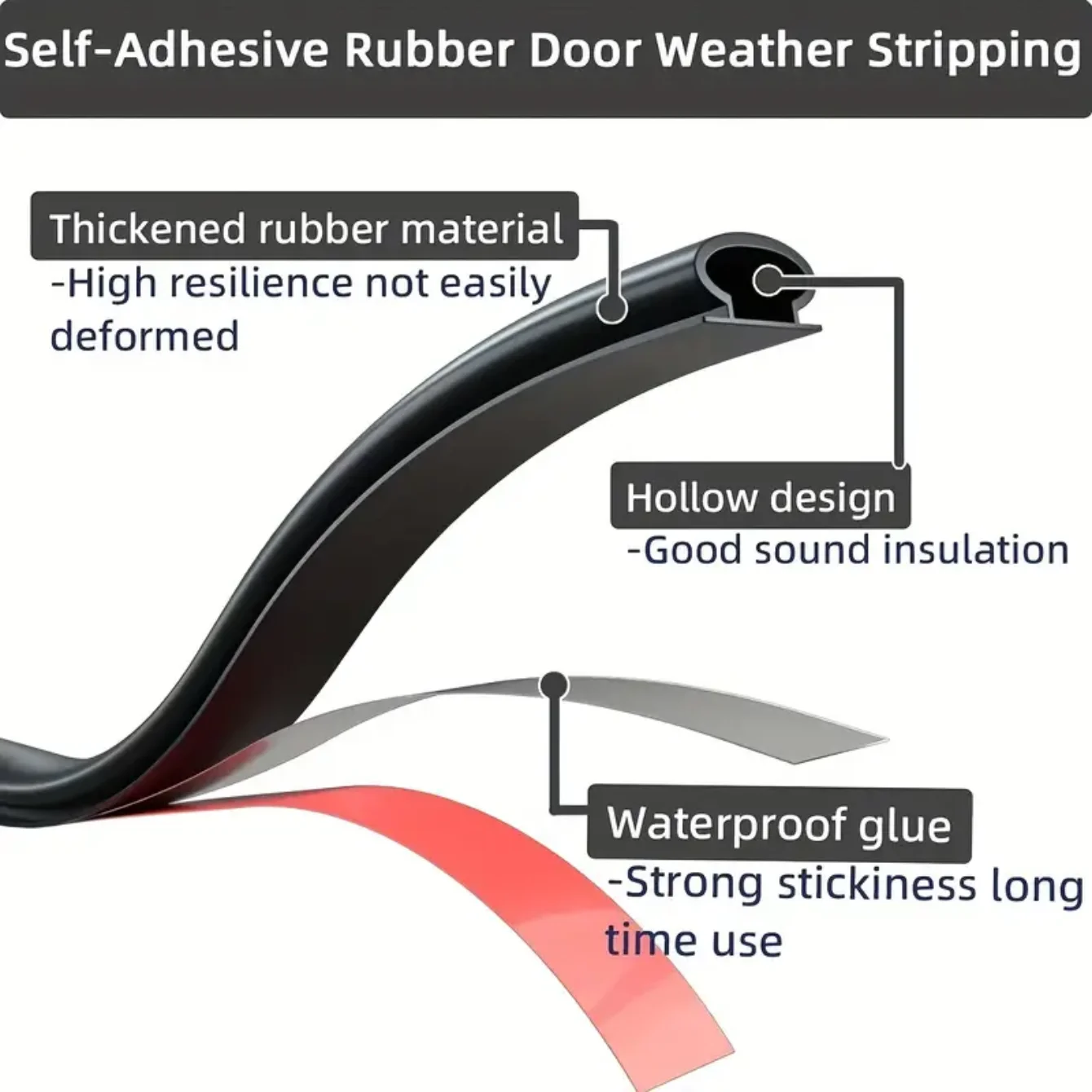 Window Door Seal Strip Sound Insulation Strips 6M/1Roll D Shape Collision and Sound Self-Adhesive Weather Stripping Door Seal