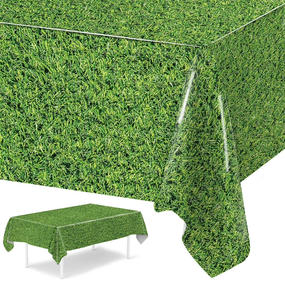 Green Grass Field Plastic Tablecloth Grass Print Table Covers 51 x 86 Inch Sports Party Tablecloth for Sports Theme Party Decor