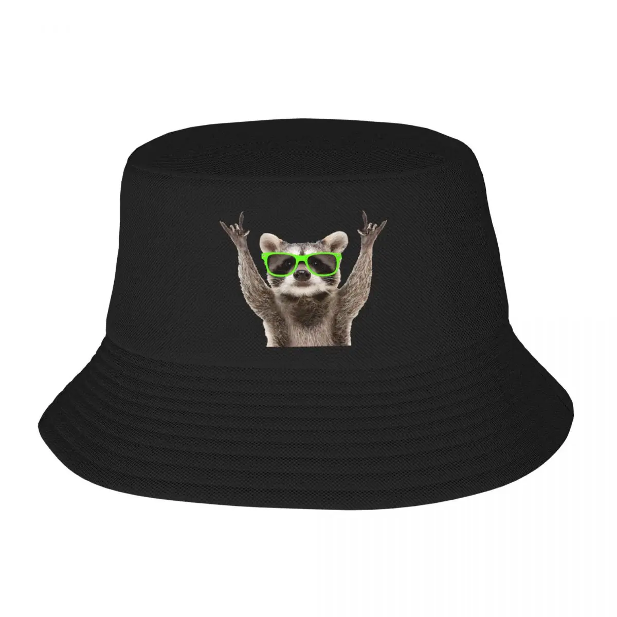 Custom Funny Green Sunglasses Raccoon Beach Bucket Hat Men Women Unisex Summer Fisherman Cap