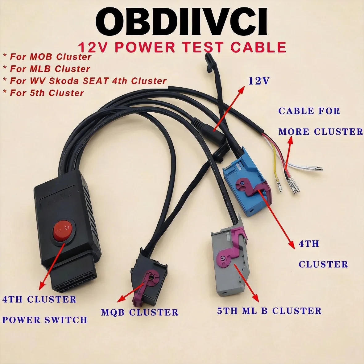 MQB Cluster Cable Fit For VVDI2 CGDI VW/Audi/Skoda12V Power Cable 4th ID48 Key Program 5th Cluster NEC35XX MQB48 Instrument