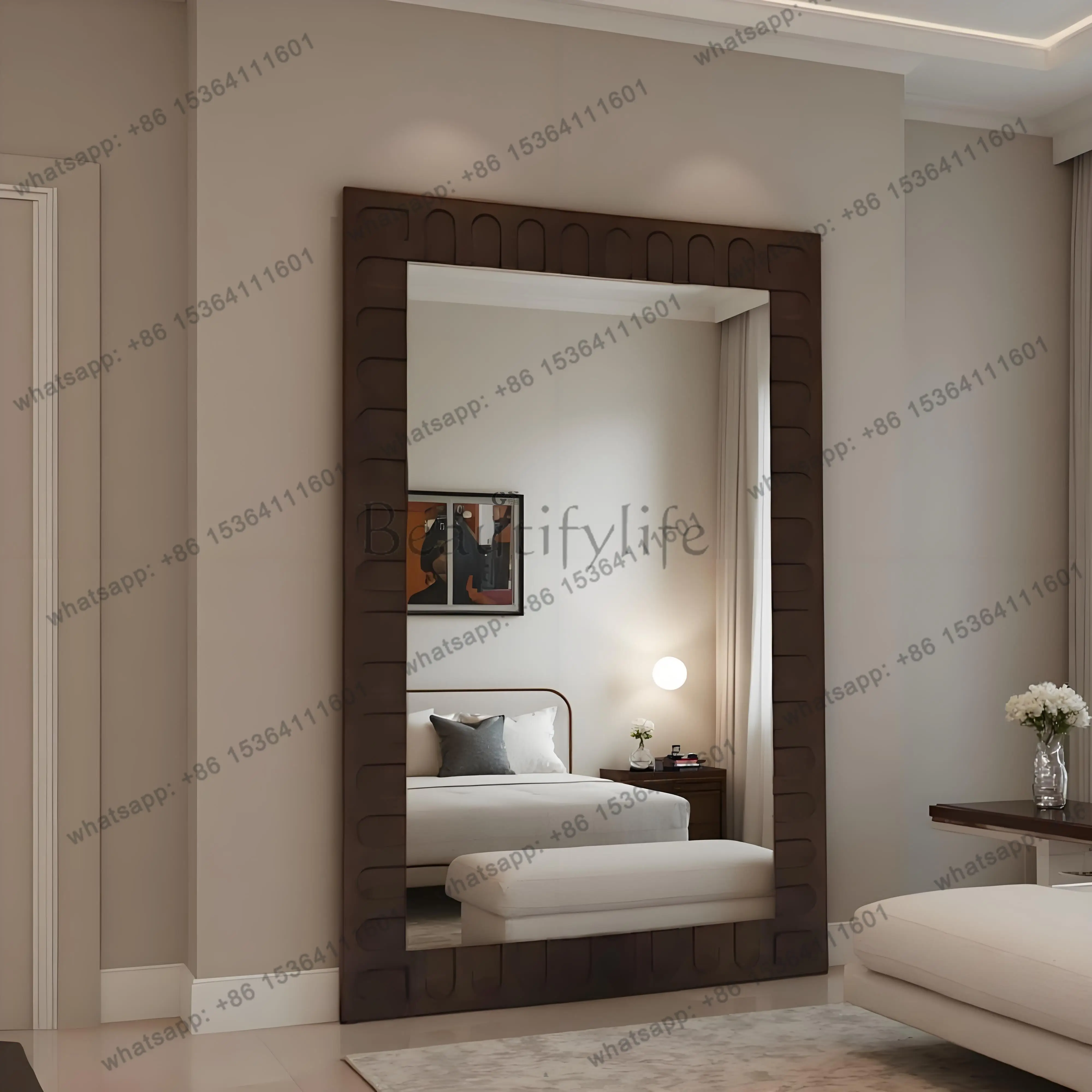 American retro full body medieval floor mirror living room square simple fitting mirror hanging on the wall