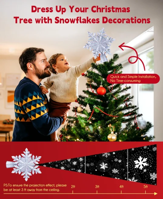 الاتحاد الأوروبي/الولايات المتحدة التوصيل الدورية ندفة الثلج مصباح إسقاط شجرة عيد الميلاد الديكور العلوي مع LED عيد الميلاد السنة الجديدة عطلة شجرة الديكور