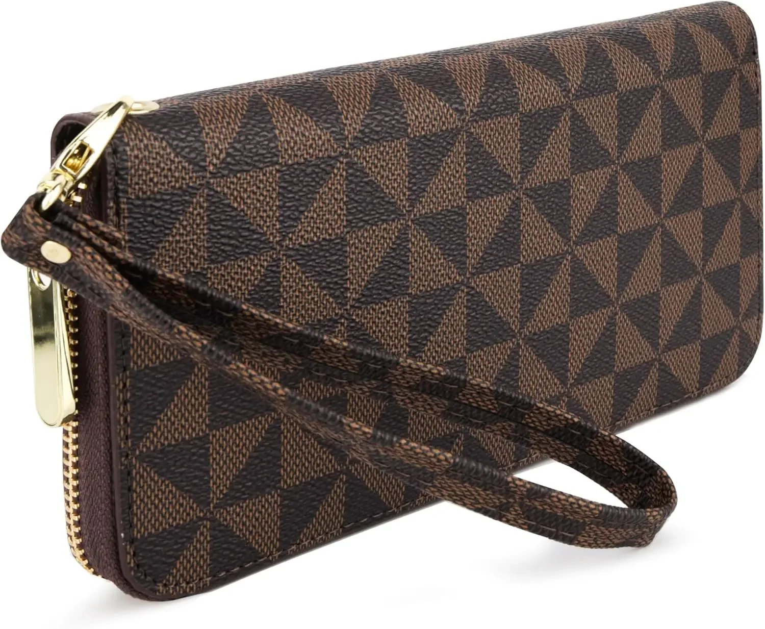 Женский кошелек Veki, однослойные кошельки с карманами на молнии и ремешком на запястье, кожаный кошелек для кредитных карт для женщин и мужчин (монослойный-коричневый)