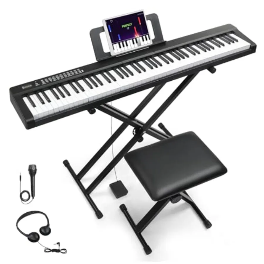 

88 Key Digital Piano with Dual Power Supply 3 Teaching Modes Bluetooth Audio MIDI 1000 Rhythms 1000 Tones 150 Demo Songs Full F