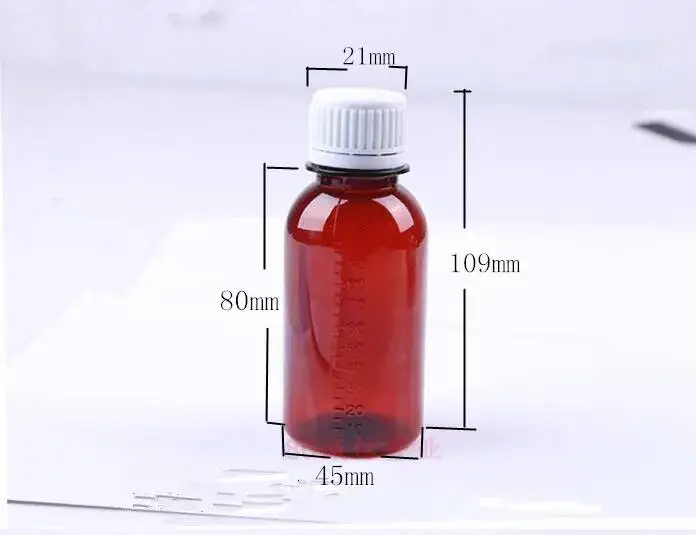 100ml  brown Plastic liquid Empty Bottle scale of medicine container gasket Syrup Essential oil jars 50 pcs