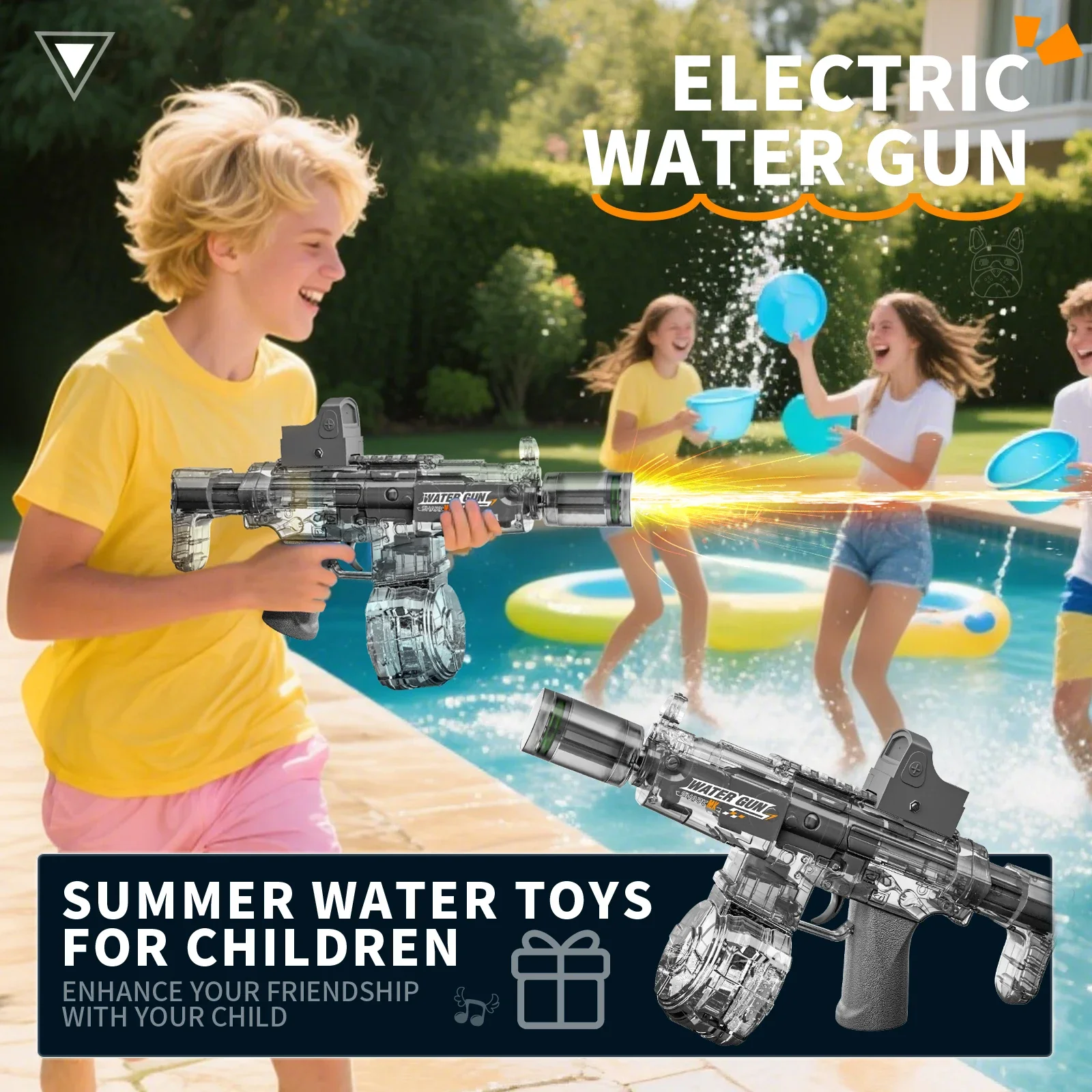 Simulierte Schuss- und Rückstoßfunktion Elektrische Wasserpistole Spielzeug für Kinder Automatische Sensorlichter Wasserpistole Sommer Outdoor Strand Kinderspielzeug – Detail 14