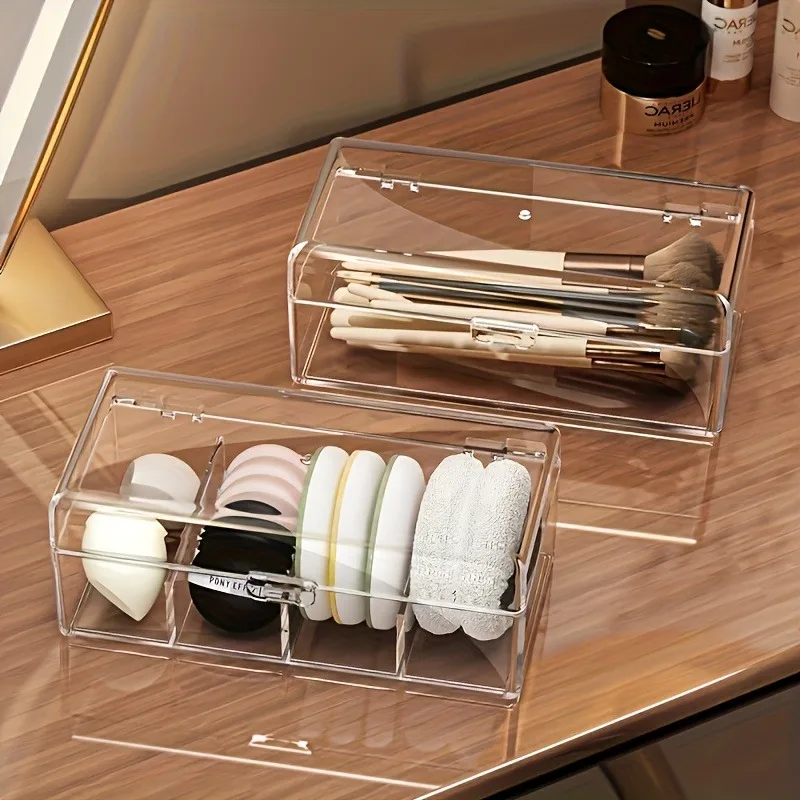 Transparent Acrylic Cosmetic Storage Box - Dustproof, Lightweight, No Power Required, Capacity Less Than 3.2 Cubic Feet, Suitable for Storing Lipsticks, Eyeshadows, Brushes, Etc., with Visible Compartments, Suitable for All Seasons