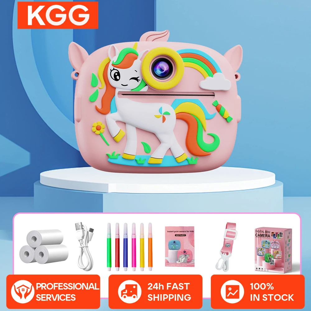 Niedliche kleine Dinosaurier-Form, Sofortdruckkamera, 32 GB Speicherkarte, 1080P HD, Dual-Kamera, Sofortdruck mit 3 Rollen Druckerpapier