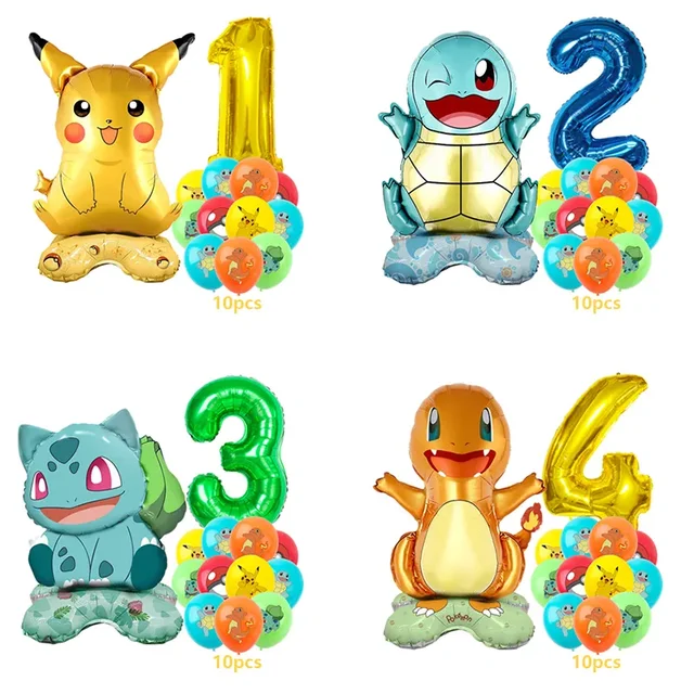 12 szt. Zestaw balonów z motywami z kreskówek, dekoracje na przyjęcie dla dzieci, Charmander, Squirtle, Bulbasaur, balony foliowe urodzinowe, prezent, zabawka, lalka.