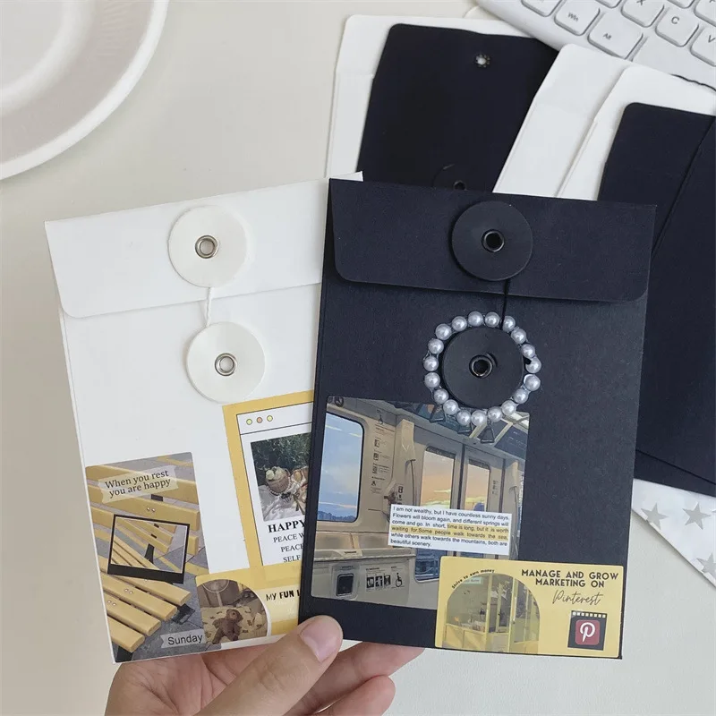 20PCS Classical Pink White Black Kraft Blank Mini Paper Rope Buckle Envelopes Wedding Invitation Envelope DIY Gift Envelope