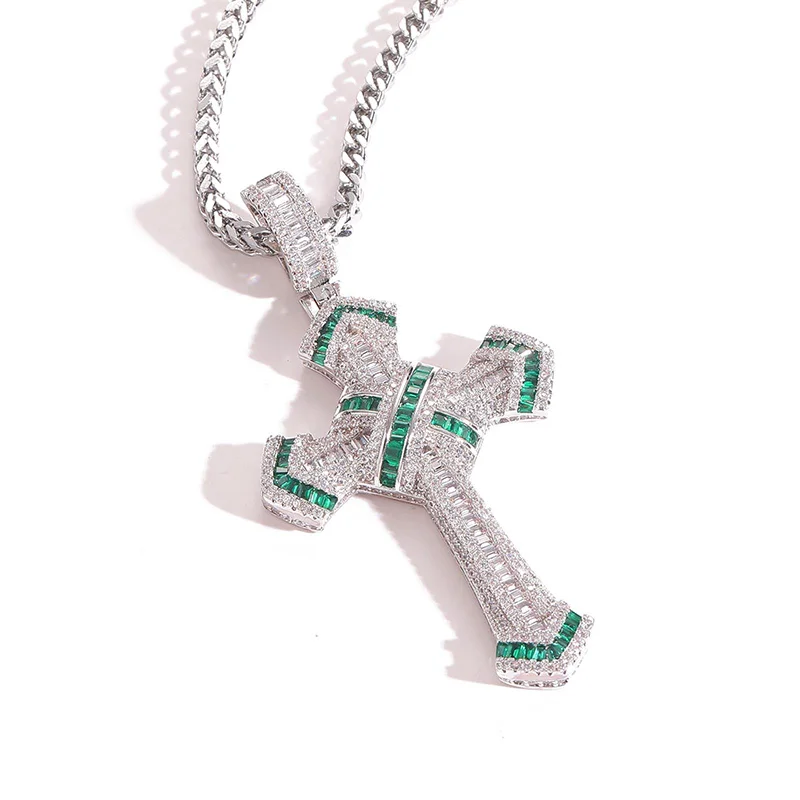 

Hip Hop 3A+ CZ Stone Paved Bling Iced Out Tie Cross Pendants Necklaces for Men Rapper Jewelry Drop Shipping