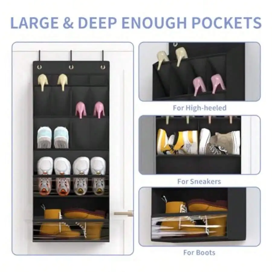 1 Pack Over-The-Door-Shoe-Organizers, Hanging Shoe Organizer With Large Pocket Shoe Holder Hanging Shoe Rack For Closet Shoe Org