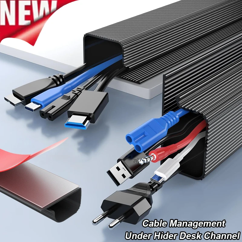 Self-Adhesive Cord Cable Organizer table wire trough 2pcs Cord Cover Hider Cables Management Under Desk J Channel Cabled Raceway