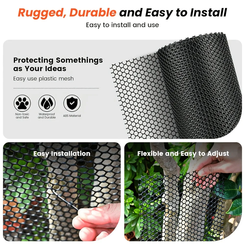 Chicken Wire Fence Net, Hexagonal Garden Plastic Fence with Zipper, Black Poultry Fence, Garden Net