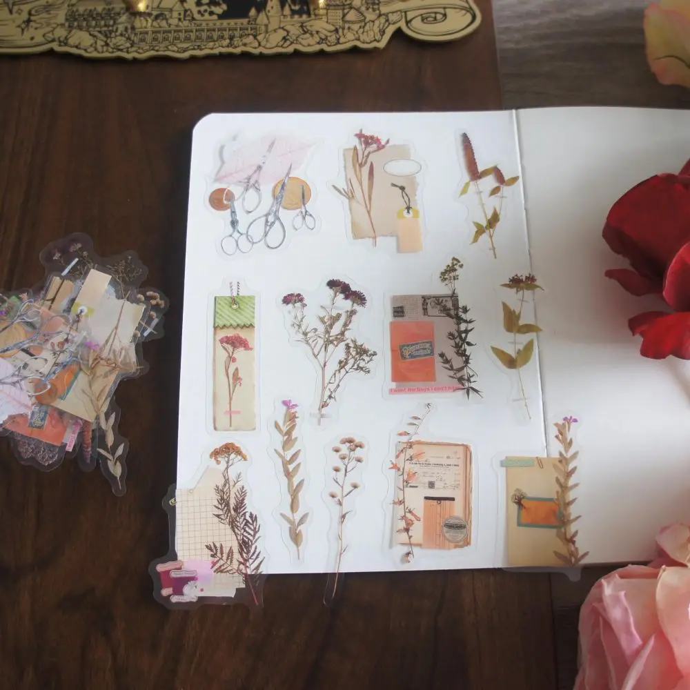 

48pcs Dry flowers and lacquer seals placed in the letter Style PVC Sticker Scrapbooking DIY Gift Packing Label Decoration Tag