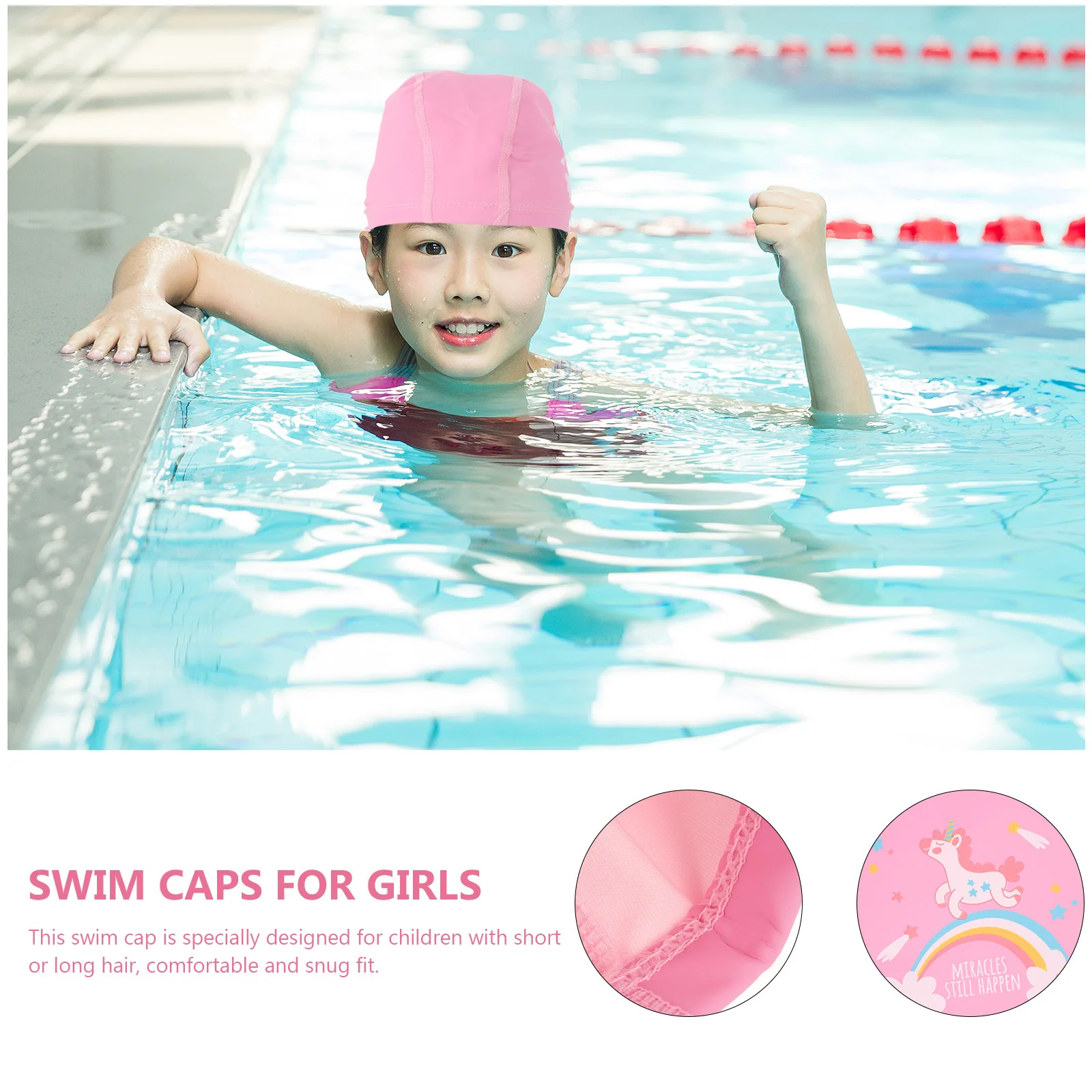 

Swim Cap with Unicorn Design Waterproof Pool Hat for and 6-14 Elastic Fabric Swimming Cap for Long Hair Braids