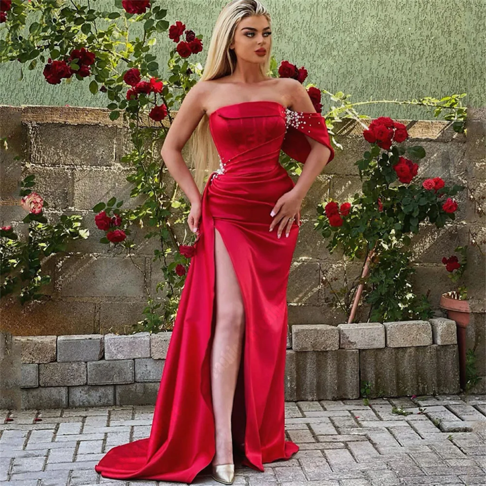 

Sweetheart One Shoulder Sleeve Mermaid Women Evening Dresses Sexy High Slit Prom Gowns Formal Cocktail Party Vestidos De Noche