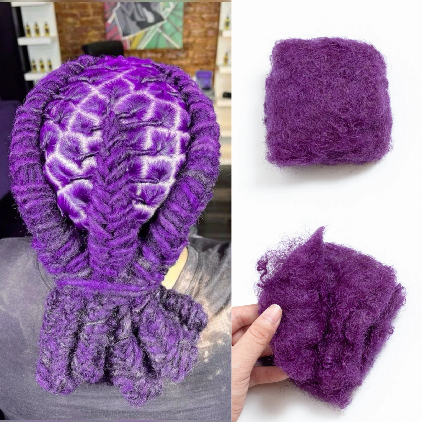 

8 дюймов, 30 г/шт., афро-кудрявый объем, 100% наращивание человеческих волос, грязные косы в стиле регги, бразильские натуральные вязанные крючком волосы, дреды фиолетового цвета