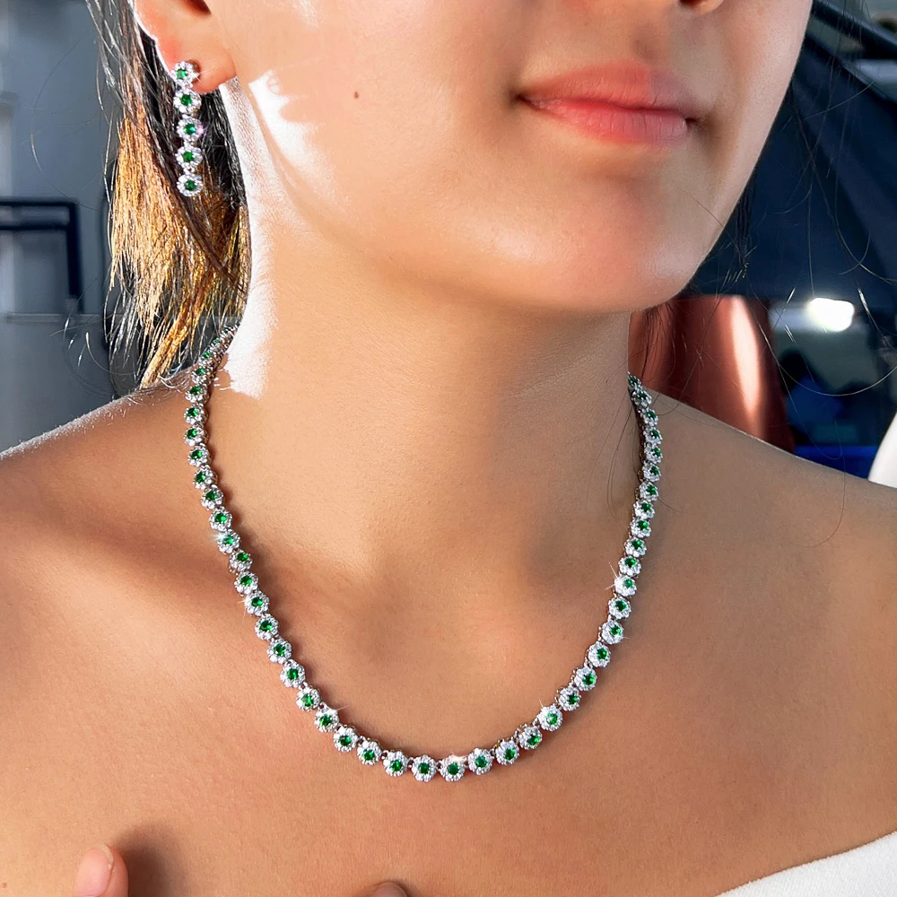 ThreeGraces Colorful Cubic Zirconia Floral Flower Elegant Necklace Earring Bracelet Jewelry Sets for Women Wedding Bridal T1237