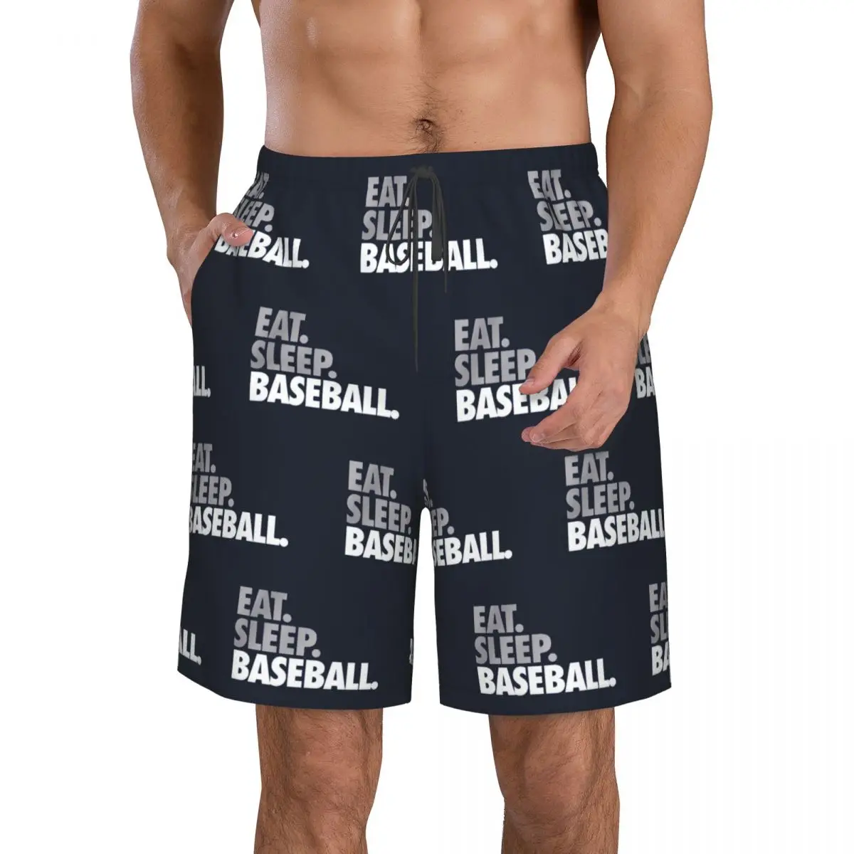 Eat Sleep Baseball Trunks Beach Board Shorts Casual Quick Dry Swim Summer Men Pants