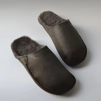 Winter Retro Retro Bont Geïntegreerde Warme Damesschoenen Slippers Leer Schapenvacht Damespantoffels Koudbestendig Hoge kwaliteit