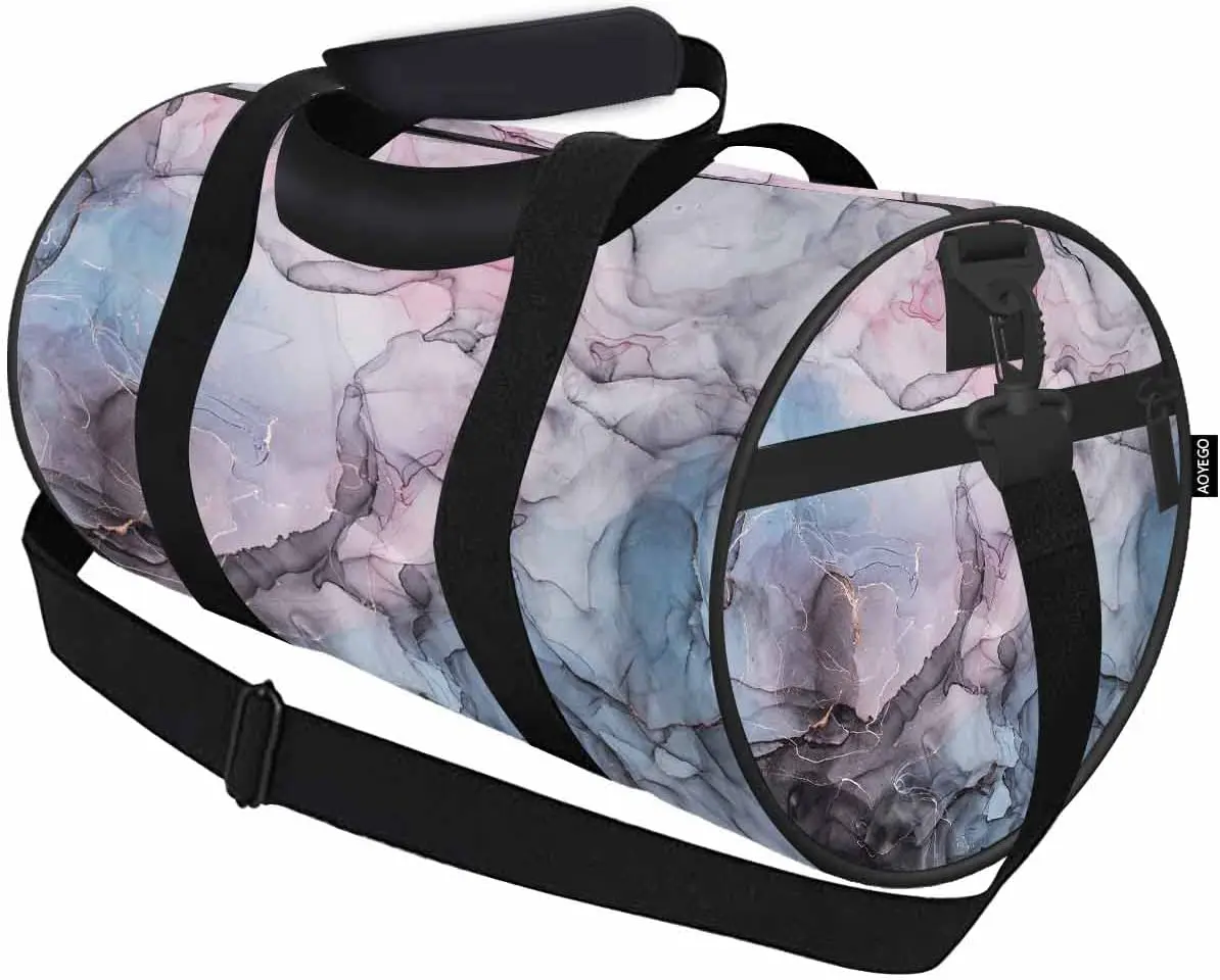 

Blush Blue Marble Sports Duffle Bag Modern Fluid Alcohol Ink Colors Translucent Mixing Acrylic Paints Weekender Bag Travel Bag